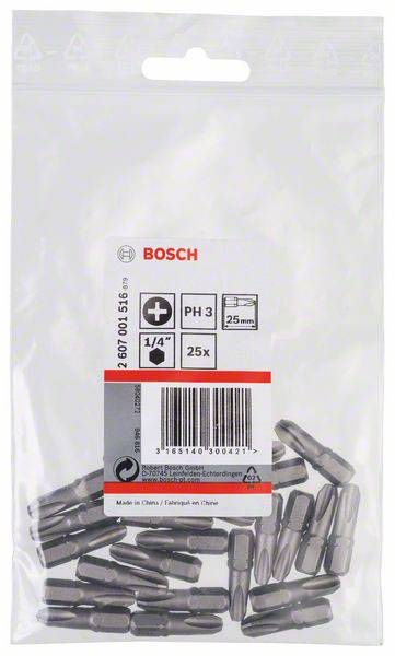 Bosch Accessories 2607001516 Kreuzschlitz-Bit PH 3 extra hart C 6.3 25St.