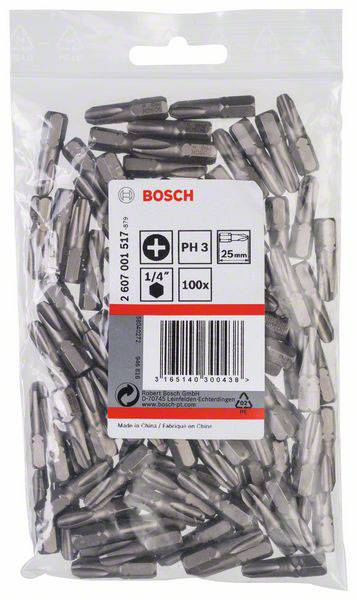 Bosch Accessories 2607001517 Kreuzschlitz-Bit PH 3 extra hart C 6.3 100St.