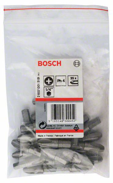 Bosch Accessories 2607001519 Kreuzschlitz-Bit PH 4 extra hart C 6.3 25St.