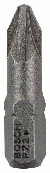 Ein Schraubendreher-Bit mit Kreuzschlitzprofil, auf dem 'BOSCH PZ2' steht, aus Metall gefertigt.
