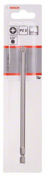 Dreherbit PZ2 von Bosch, 152 mm Länge, in Verpackung dargestellt. Ideal für präzises Schrauben in verschiedene Materialien.