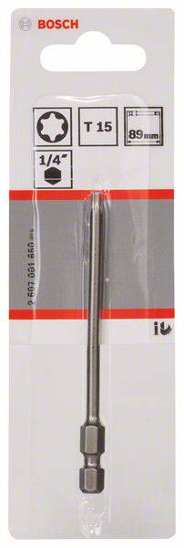 Bosch Schrauberbit T15, 89 mm lang, 1/4 Zoll Schaft, in Kunststoffverpackung. Geeignet für Torx-Schrauben.