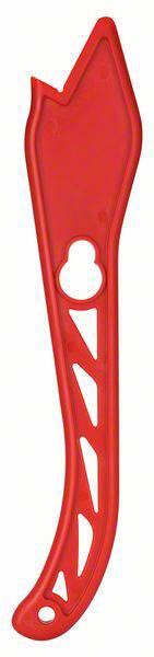 Roter Kunststoffwinkelschneider in schlanker Form mit Lochmuster für ergonomischen Griff. Hauptwerkzeug für präzise Schneidarbeiten.