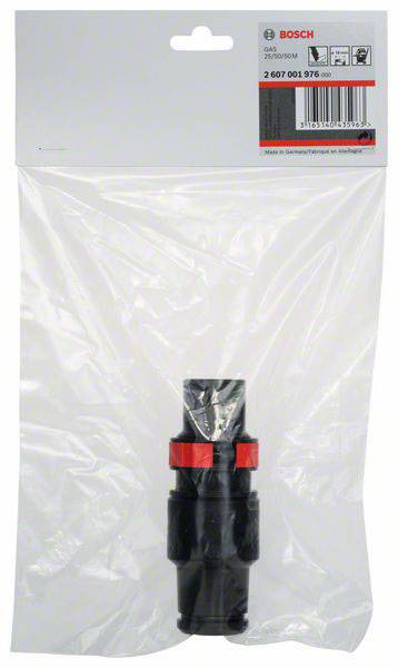 Ein Adapter in einer transparenten Verpackung mit Bosch-Logo. Der Adapter ist schwarz mit roten Details und dient zur Verbindung von Geräten.