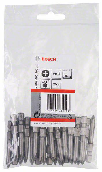 Bosch Accessories 2607002502 Kreuzschlitz-Bit PH 1 extra hart E 6.3 25St.