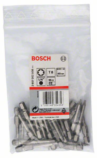 Bosch Accessories 2607002508 Sechsrund-Bit T 8 extra hart C 6.3 25St.