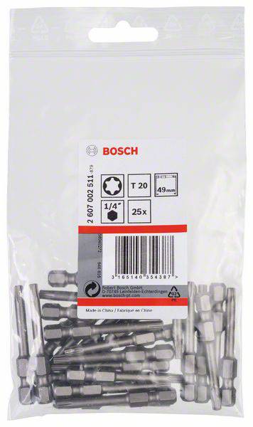 Bosch Accessories 2607002511 Sechsrund-Bit T 20 extra hart C 6.3 25St.