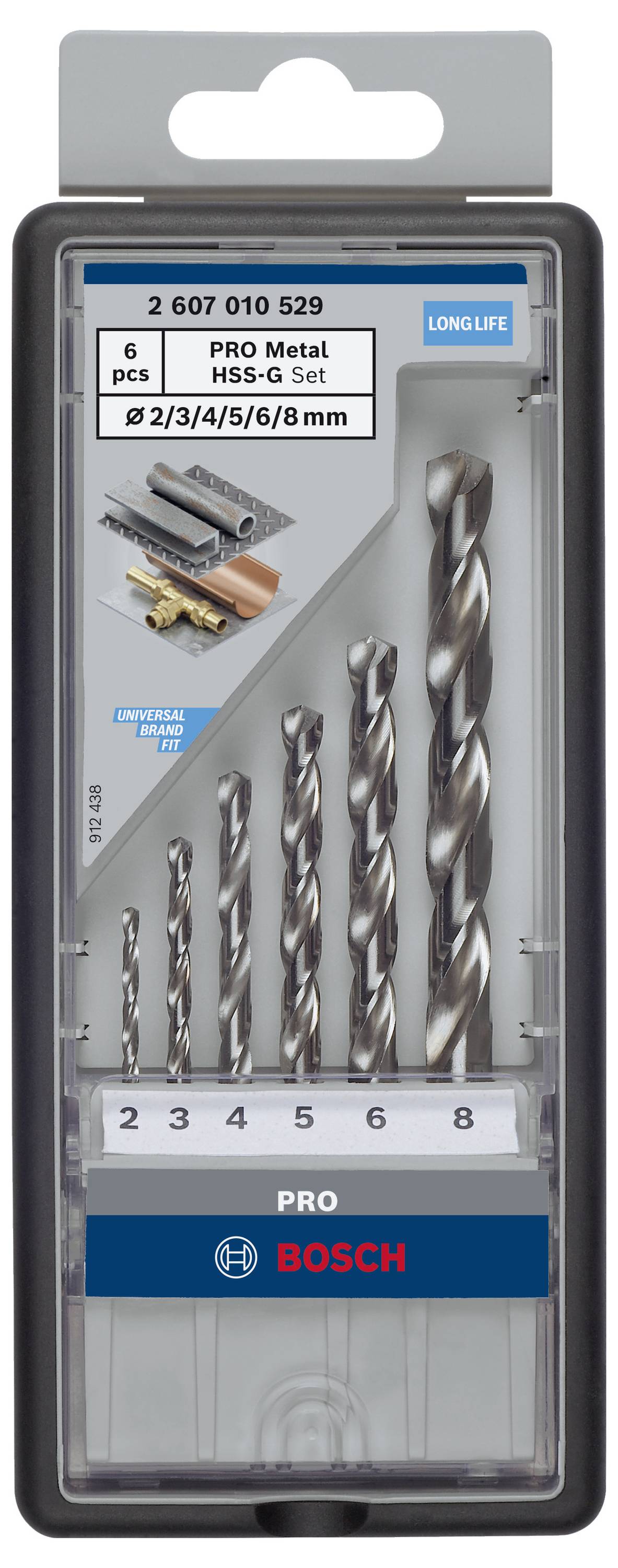 Bosch PRO Metallbohrer-Set, 6-teilig, Durchmesser: 2/3/4/5/6/8 mm. Geeignet für Metall, lange Lebensdauer.