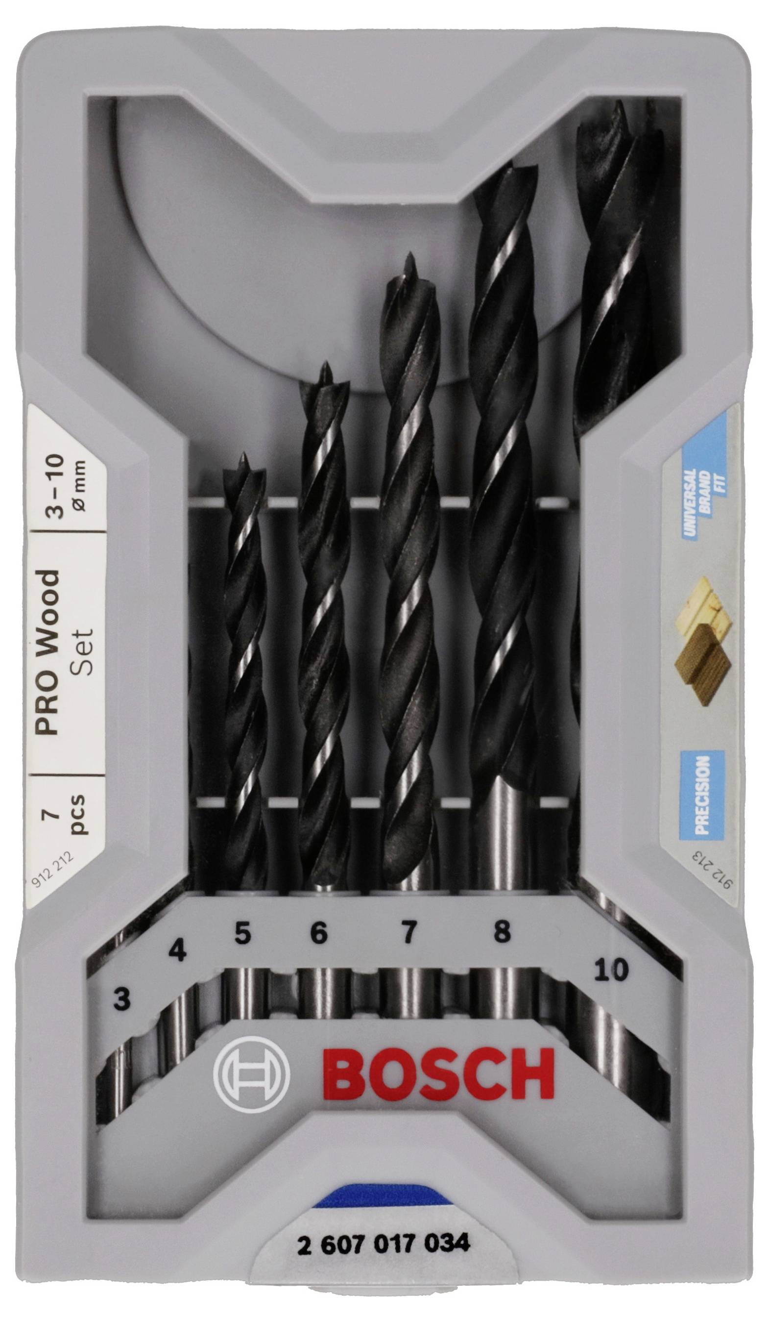 Bosch Accessories 2607017034 Holz-Spiralbohrer-Set 7teilig 3 mm, 4 mm, 5 mm, 6 mm, 7 mm, 8 mm, 10mm Zylinderschaft 1 Set