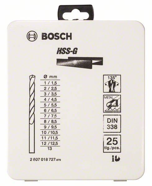 Bosch Accessories 2607018727 HSS Metall-Spiralbohrer-Set 25teilig geschliffen DIN 338 Zylinderschaft 1 Set