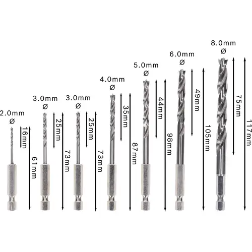 Bosch Accessories 2607019923 Holz-Spiralbohrer-Set 7teilig 2 mm, 3 mm, 3 mm, 4 mm, 5 mm, 6 mm, 8mm 1/4" (6.3 mm) 1 Set Bosch Accessories 2607019923 Holz-Spiralbohrer-Set 7teilig 2 mm, 3 mm, 3 mm, 4 mm, 5 mm, 6 mm, 8mm 1/4" (6.3 mm) 1 Set