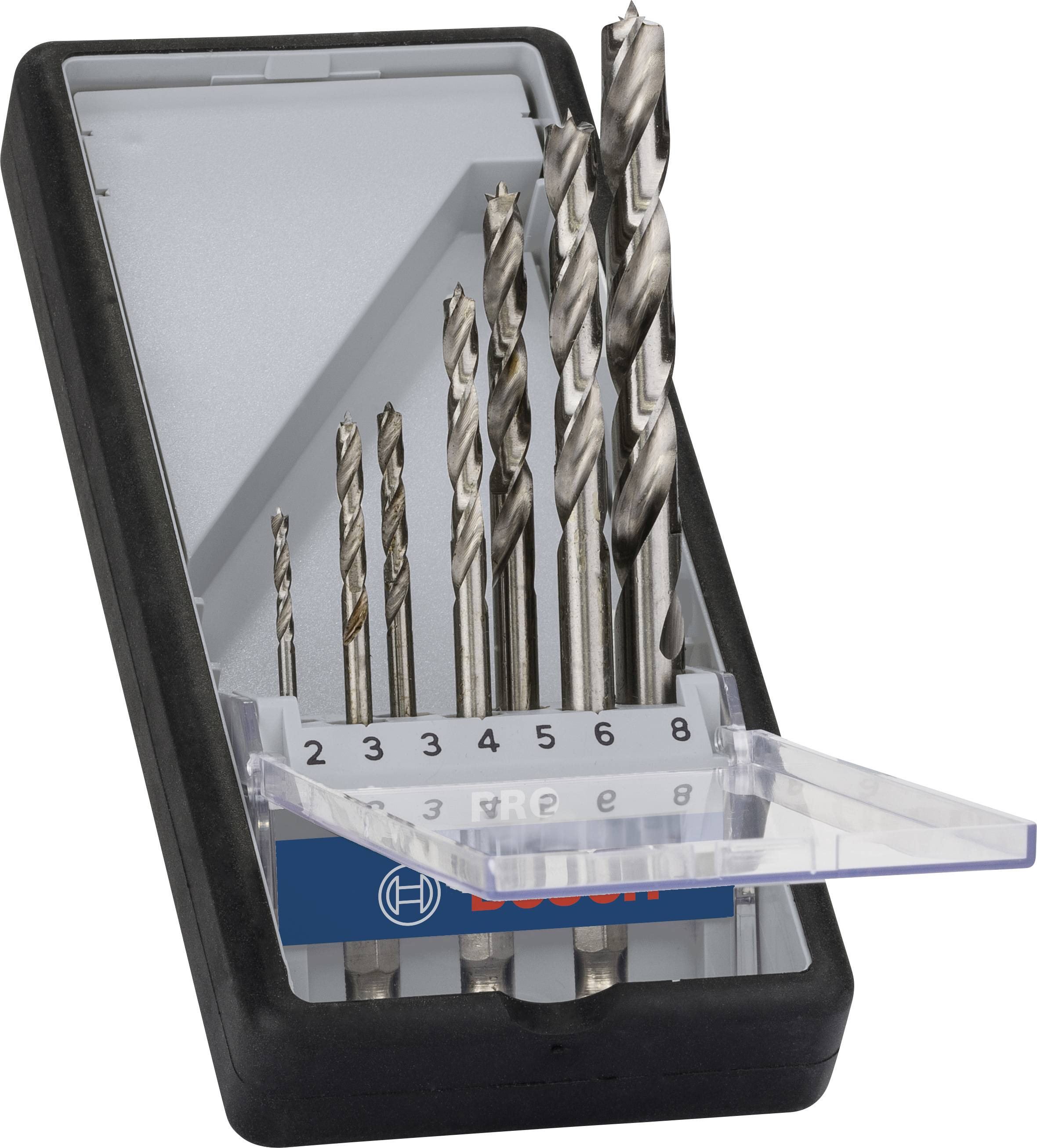 Bosch Accessories 2607019923 Holz-Spiralbohrer-Set 7teilig 2 mm, 3 mm, 3 mm, 4 mm, 5 mm, 6 mm, 8mm 1/4" (6.3 mm) 1 Set