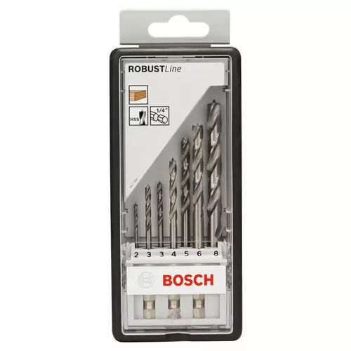 Bosch Accessories 2607019923 Holz-Spiralbohrer-Set 7teilig 2 mm, 3 mm, 3 mm, 4 mm, 5 mm, 6 mm, 8mm 1/4" (6.3 mm) 1 Set Bosch Accessories 2607019923 Holz-Spiralbohrer-Set 7teilig 2 mm, 3 mm, 3 mm, 4 mm, 5 mm, 6 mm, 8mm 1/4" (6.3 mm) 1 Set