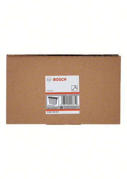 Ein brauner Bosch-Karton mit Etikett, das Modell 'GAS 50' und Barcode zeigt. Verpackung für Haushalts- oder Industriemaschine.