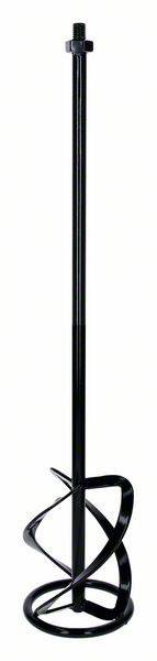 Ein schwarzer Rührer mit einer spiralförmigen Mischschaufel, geeignet zum Mischen von Materialien wie Farben oder Zement.