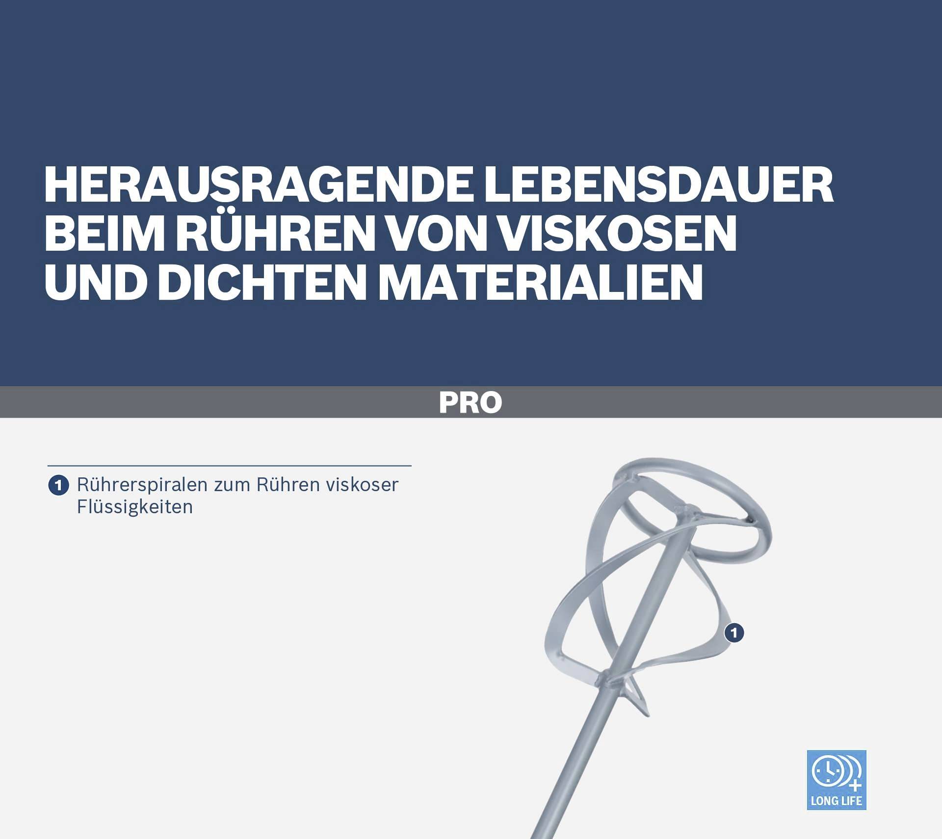 'Herausragende Lebensdauer beim Rühren von viskosen und dichten Materialien.' Bild eines Rührers für viskose Flüssigkeiten.