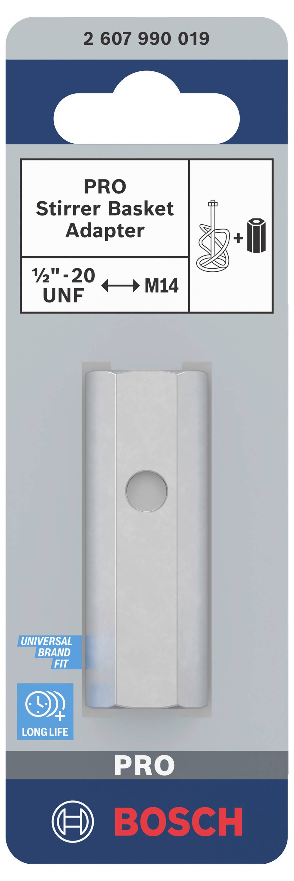 Verpackung eines Bosch PRO Rührkörbe-Adapters, kompatibel mit 1/2