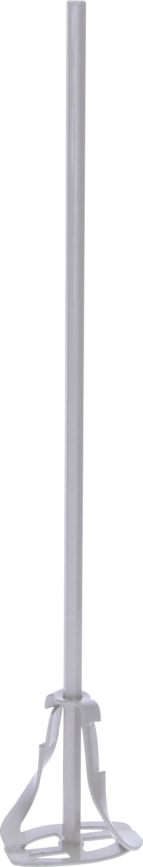 Ein silberfarbener Rührstab mit einem langen, geraden Griff und einer dreieckigen Mischvorrichtung am Ende.