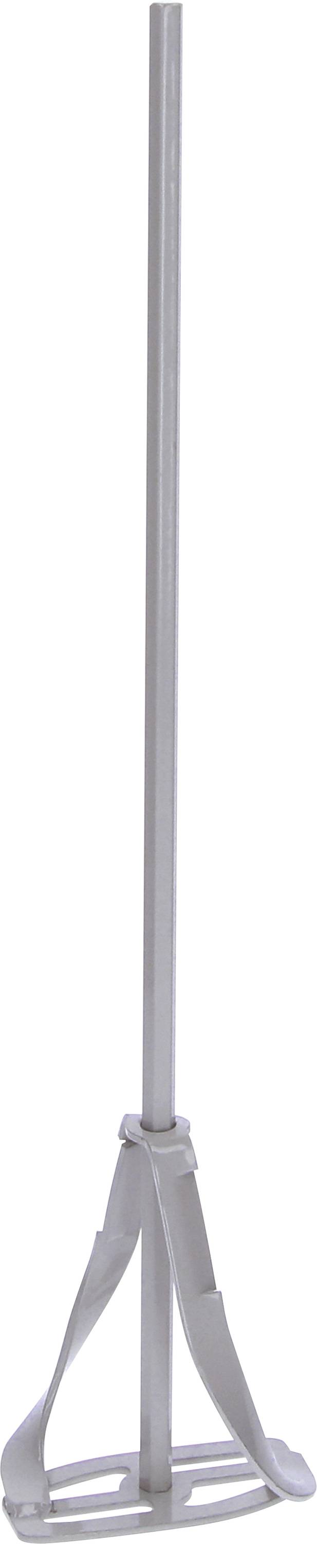 Ein grauer Farbmischer mit einem langen Stab und einem Mischkopf aus Metall, geeignet zum Mischen von Farbe oder Putzmischungen.