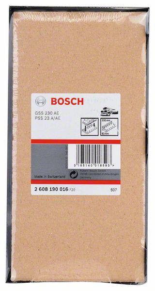 Ein Schleifpapier der Marke Bosch, geeignet für Modelle GSS 230 AE und PSS 23 A/AE, hergestellt in der Schweiz.