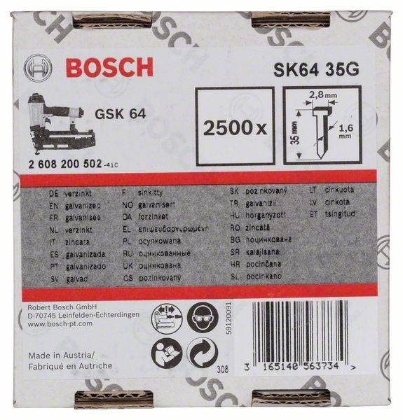Bosch Accessories 2608200502 Senkkopf-Stift SK64 Produktabmessung, Länge 35mm 2500St.