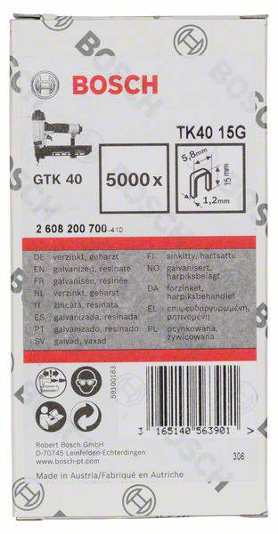 Bosch Accessories 2608200700 Schmalrückenklammern 5000 St. Abmessungen (L x B) 15mm x 5.8mm