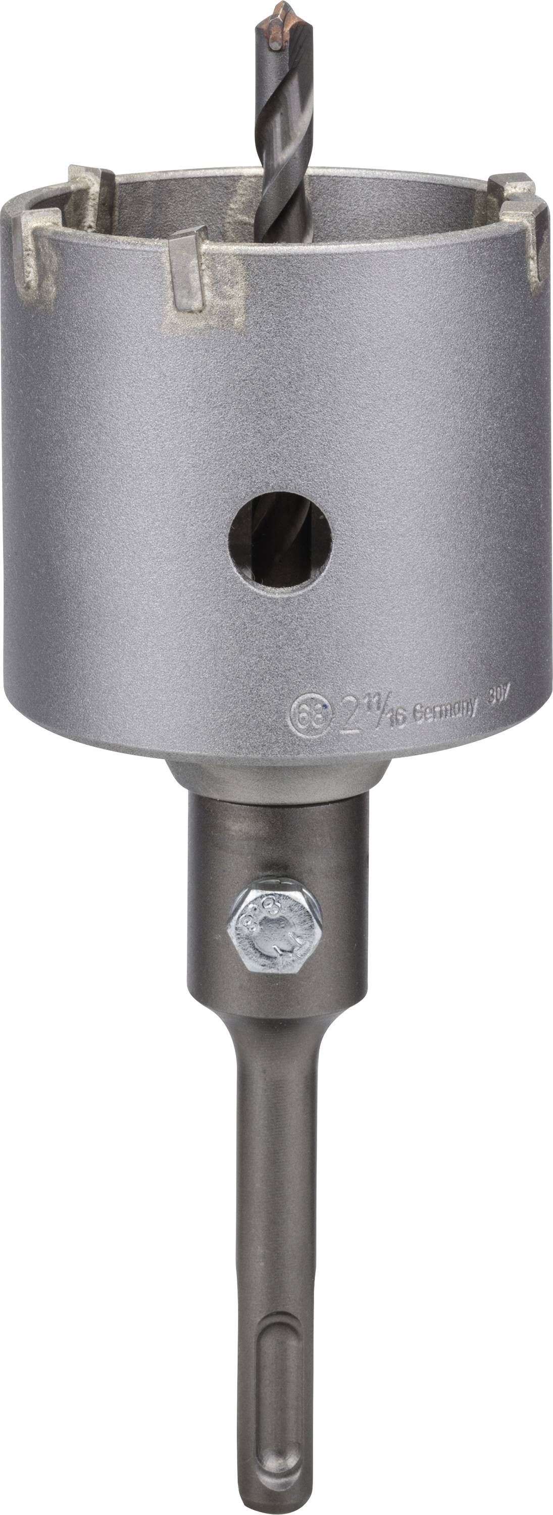 Metall-Bohrkrone mit rotierendem Bohrer und zylinderförmigem Gehäuse für präzises Bohren in harte Materialien.