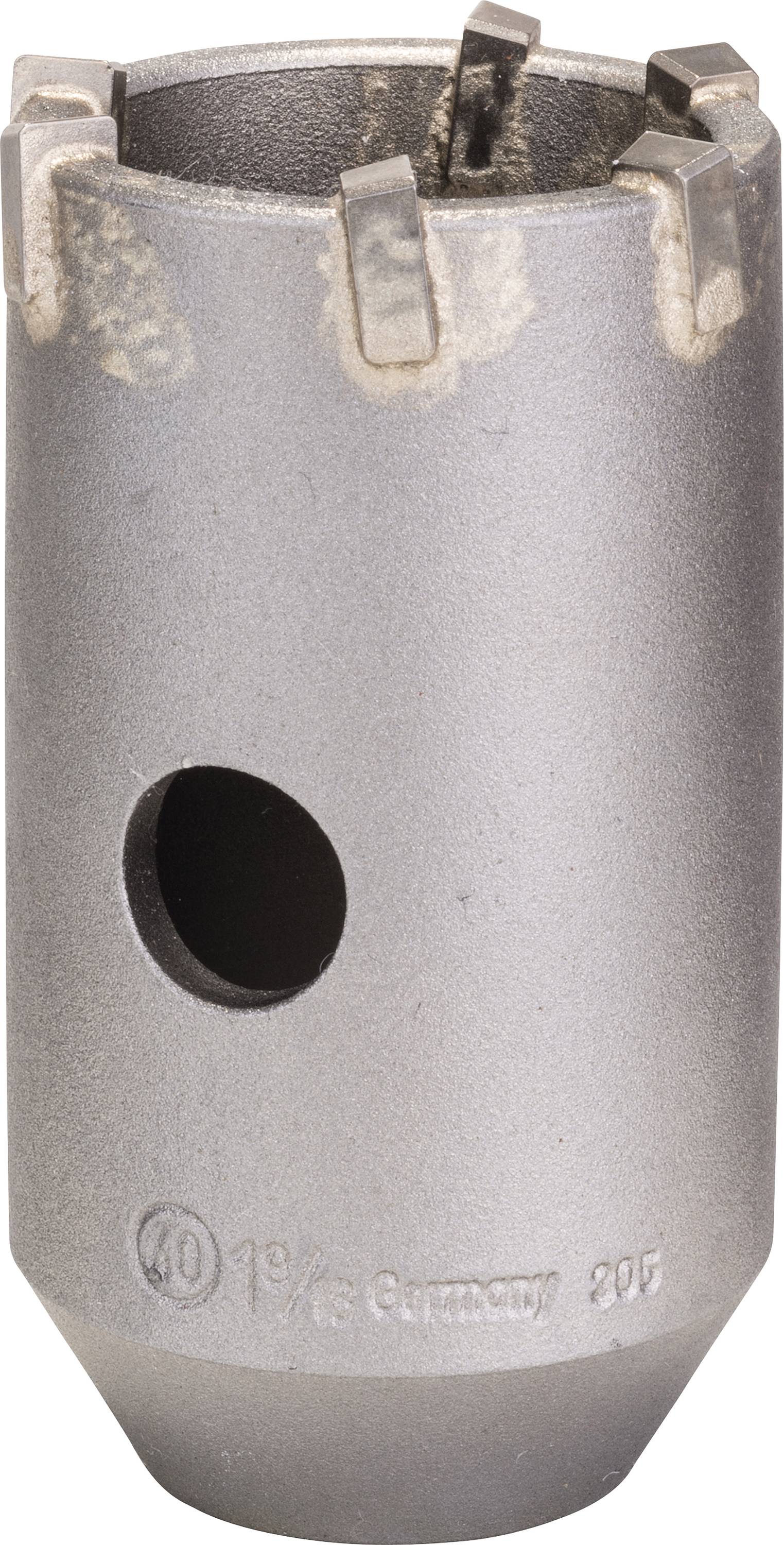 Kernbohrer mit zylindrischem Körper und eingesetzten Schneiden, verwendet zum Bohren in Metall und Beton.