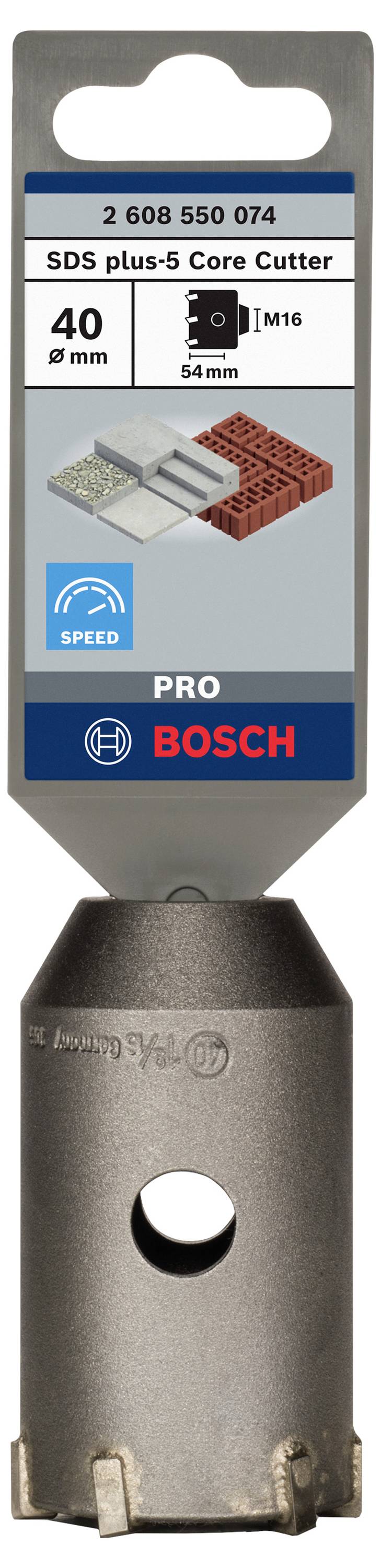 'BOSCH SDS plus-5 Kernbohrer'. Durchmesser 40 mm, Länge 55 mm, zur Bearbeitung von Beton und Mauerwerk.