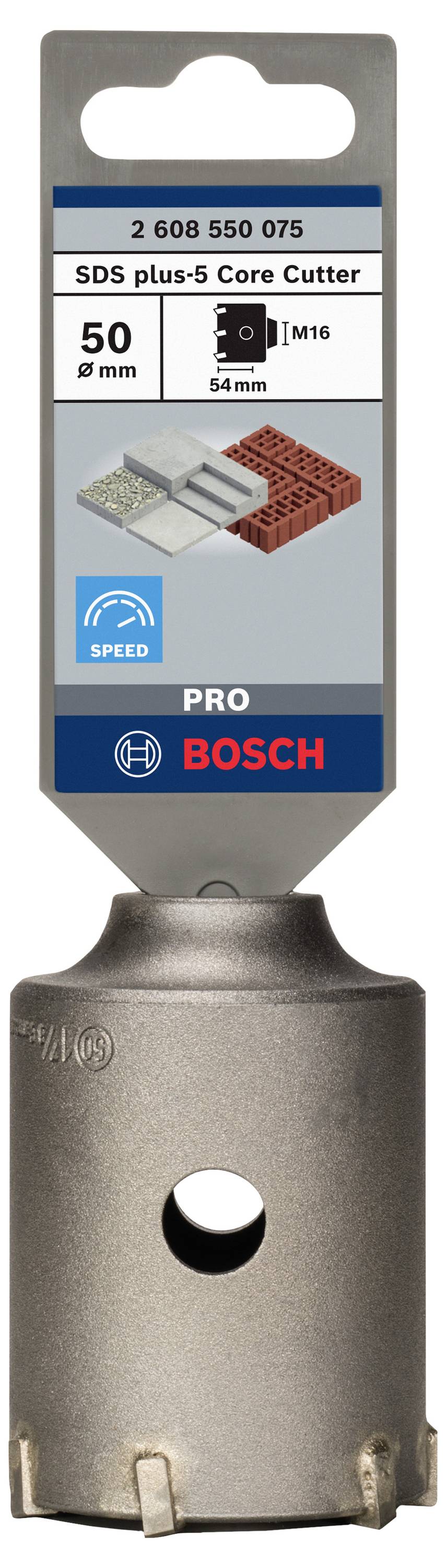 Bohrkrone mit SDS plus-5, 50 mm Durchmesser. Für präzises Bohren in Beton und Ziegel. Marke: Bosch.