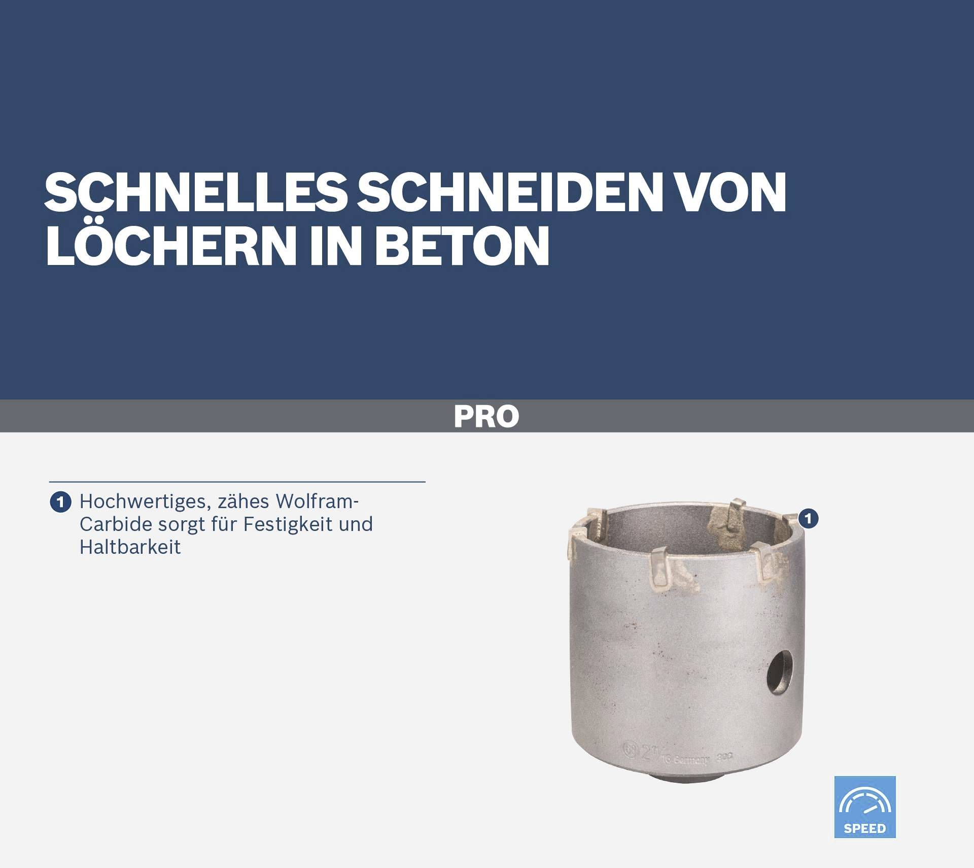 Professionelles Werkzeug zum schnellen Schneiden von Löchern in Beton. Hochwertiges Wolfram-Carbide für Festigkeit und Haltbarkeit.
