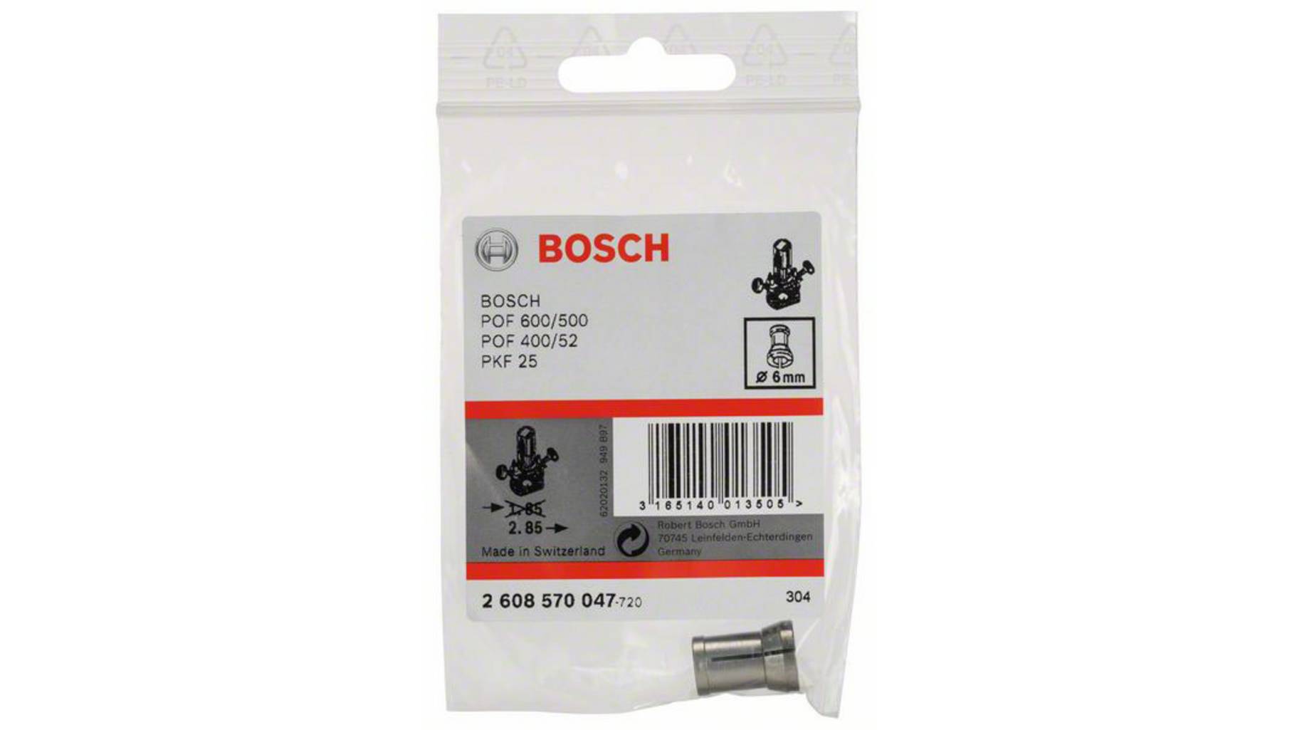 Bosch Accessories Spannzange ohne Spannmutter, 6 mm, für Bosch-Oberfräse 2608570047 Durchmesser bosch oberfräse spannzange 8 mm