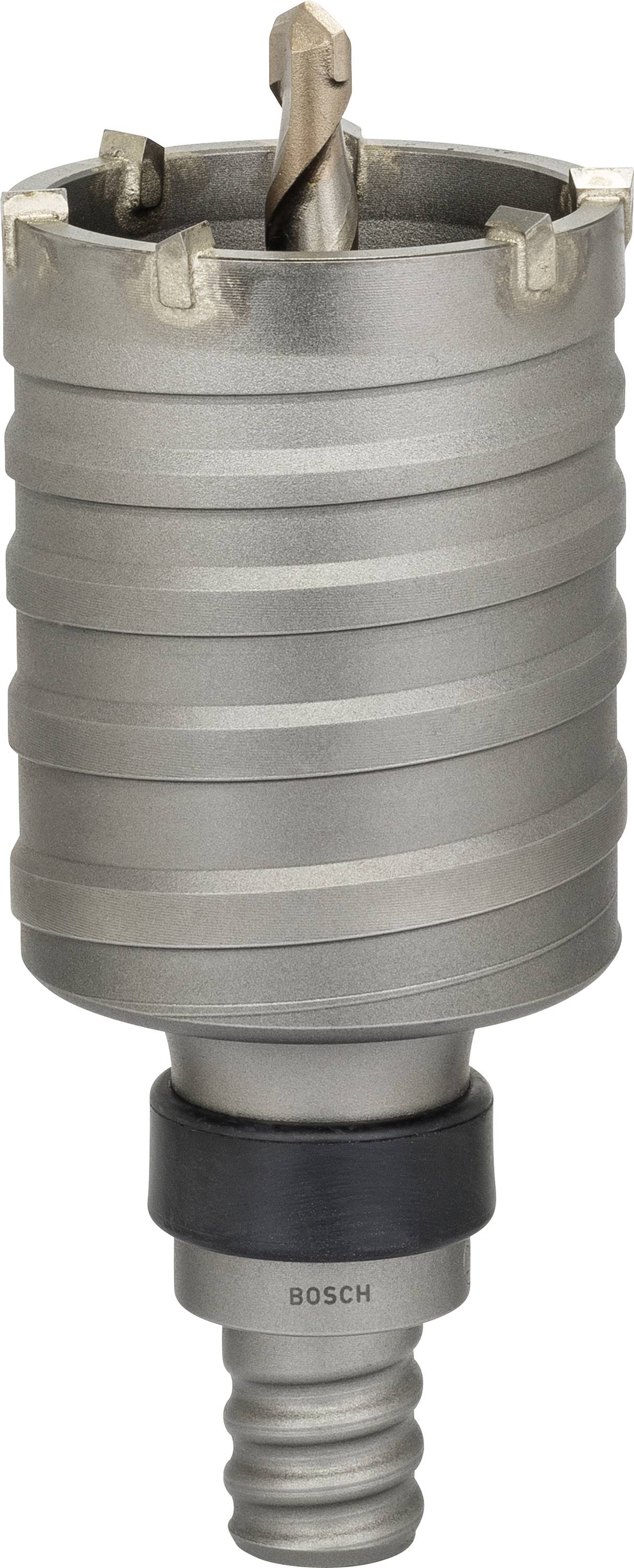 Eine silberne Lochsäge mit Aufsatz, geeignet für die Bohrung in Mauerwerk oder Beton.