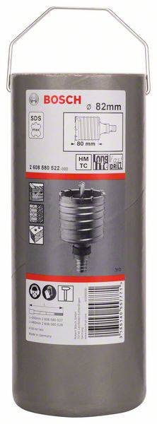Bohrkrone von Bosch, Durchmesser 82 mm, mit Produktinformationen auf der Verpackung. Geeignet für Beton und Mauerwerk.