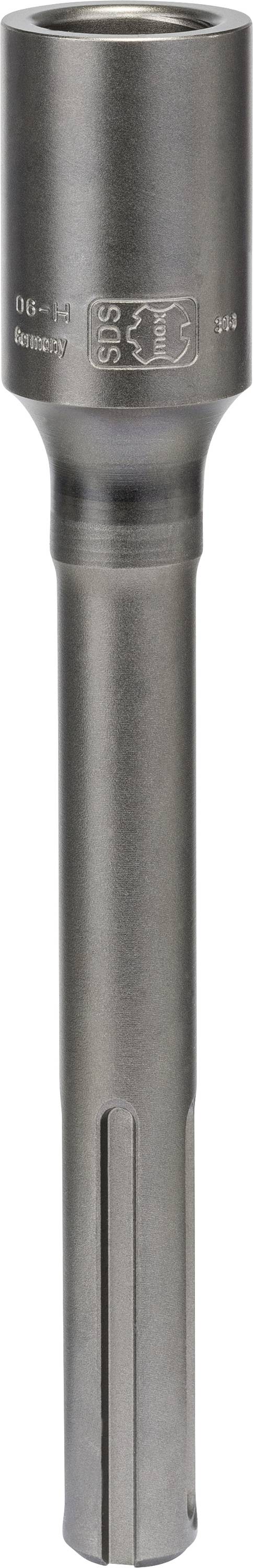 Ein silberner Metallbohrer mit einem sechskantigen Griff und einer runden Spitze, geeignet für schwere Bauarbeiten.