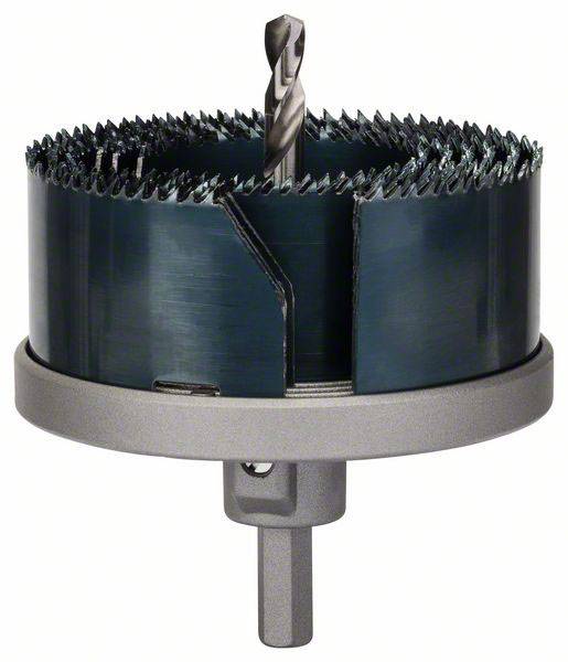 Metalllochkreissäge mit zylindrischem Schaft und gezahntem Schneidkopf für Bohren in Metall.
