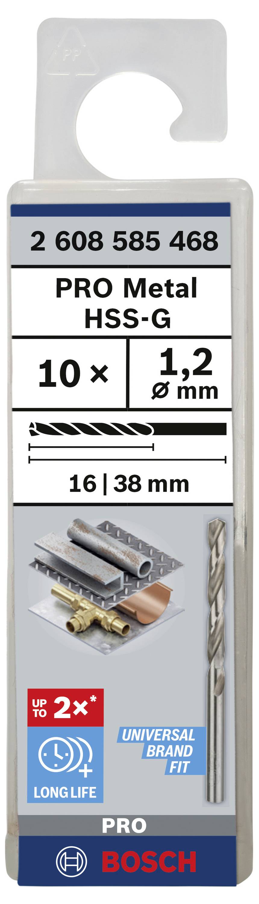 Bosch Accessories 2608585468 HSS Metall-Spiralbohrer 1.2mm Gesamtlänge 38mm geschliffen DIN 338 Zylinderschaft 10St.