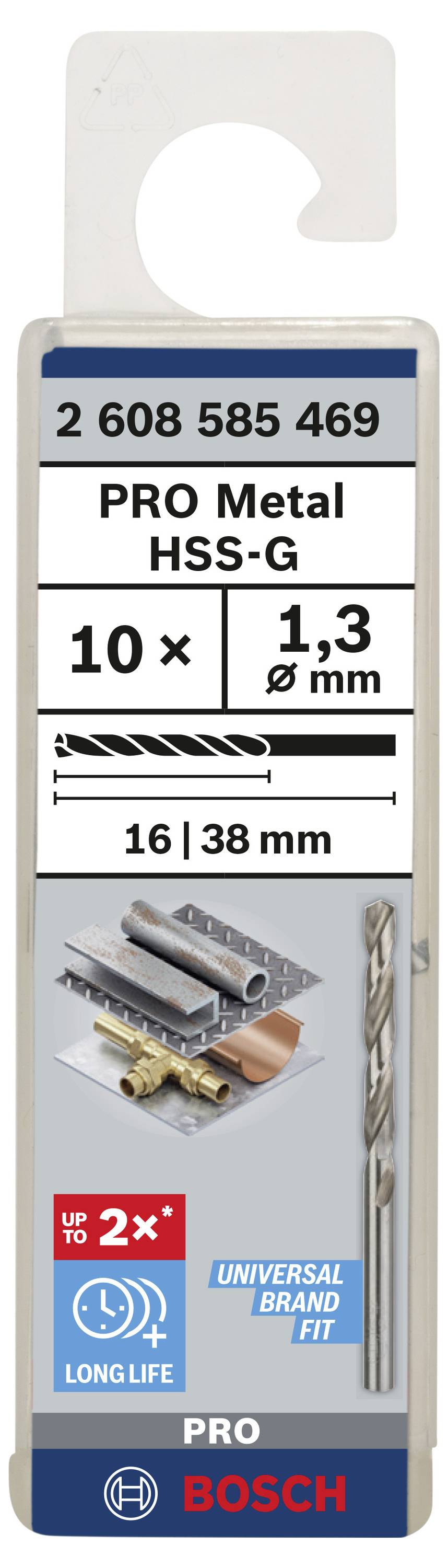 Bosch Accessories 2608585469 HSS Metall-Spiralbohrer 1.3mm Gesamtlänge 38mm geschliffen DIN 338 Zylinderschaft 10St.