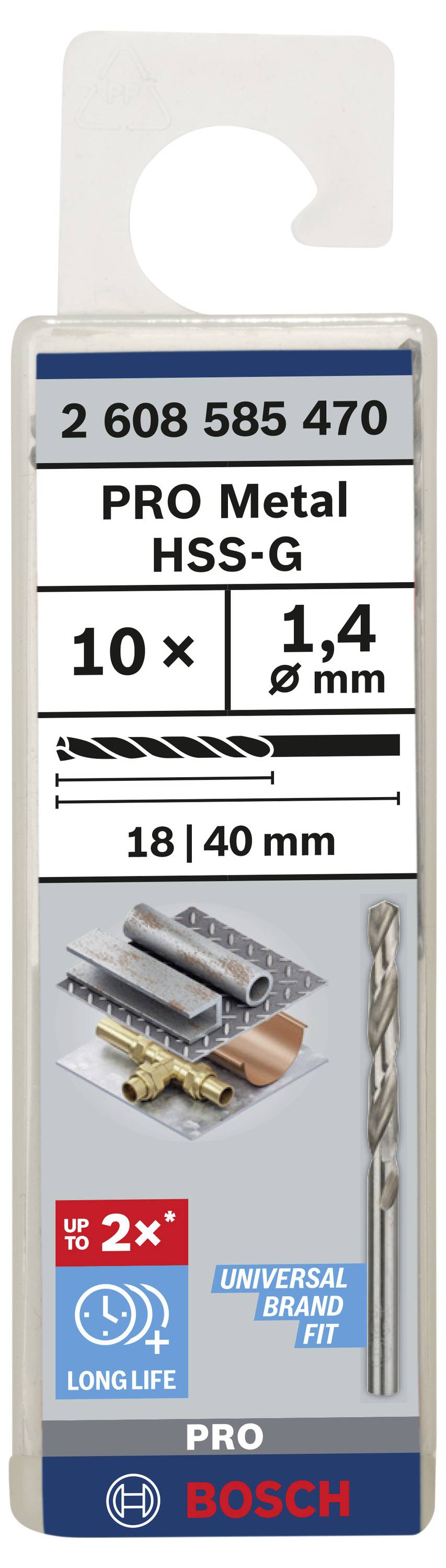 Bosch Accessories 2608585470 HSS Metall-Spiralbohrer 1.4mm Gesamtlänge 40mm geschliffen DIN 338 Zylinderschaft 10St.