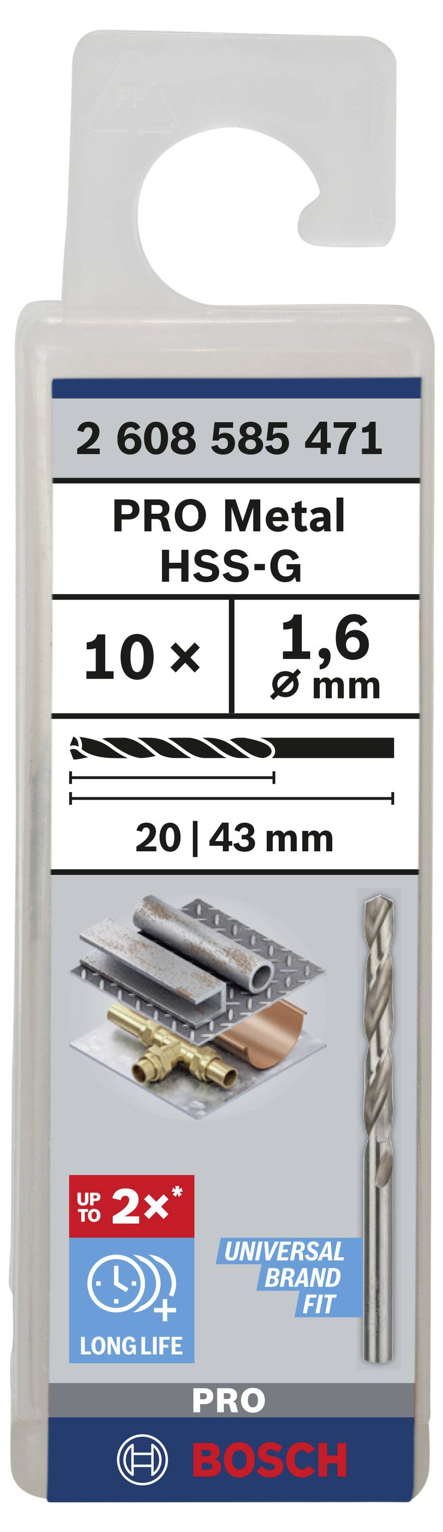 HSS-Bohrer-Set mit 10 Stücken, Durchmesser 1,6 mm, geeignet für Metallbearbeitung. Marke Bosch PRO, Langlebigkeit, Universal Brand Fit.