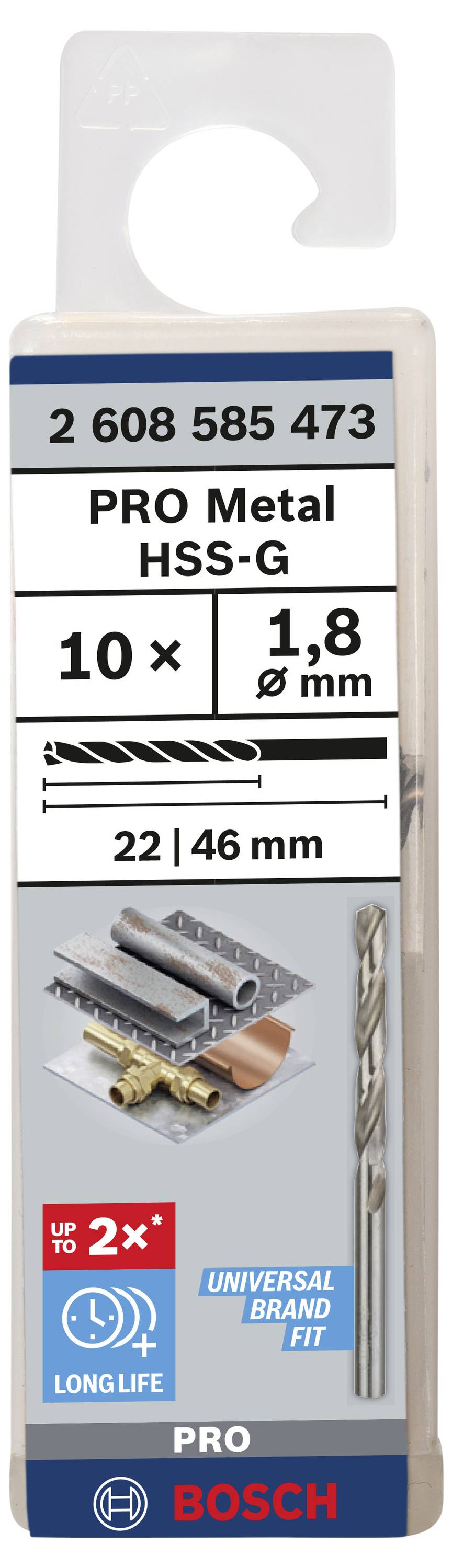 Bosch Accessories 2608585473 HSS Metall-Spiralbohrer 1.8mm Gesamtlänge 46mm geschliffen DIN 338 Zylinderschaft 10St.