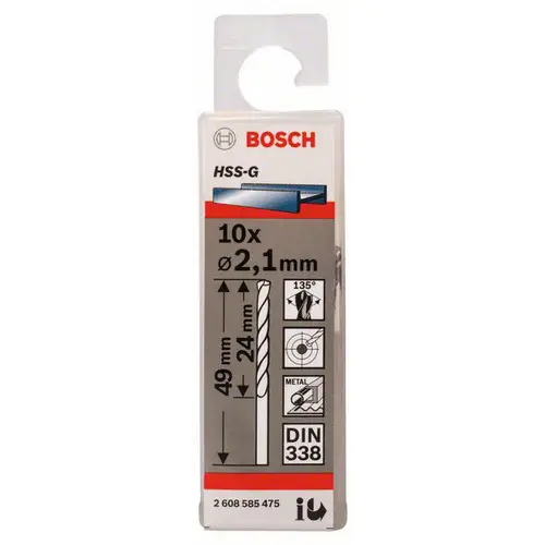 Bosch Accessories 2608585475 HSS Metall-Spiralbohrer 2.1mm Gesamtlänge 49mm geschliffen DIN 338 Zylinderschaft 10St. Bosch Accessories 2608585475 HSS Metall-Spiralbohrer 2.1mm Gesamtlänge 49mm geschliffen DIN 338 Zylinderschaft 10St.