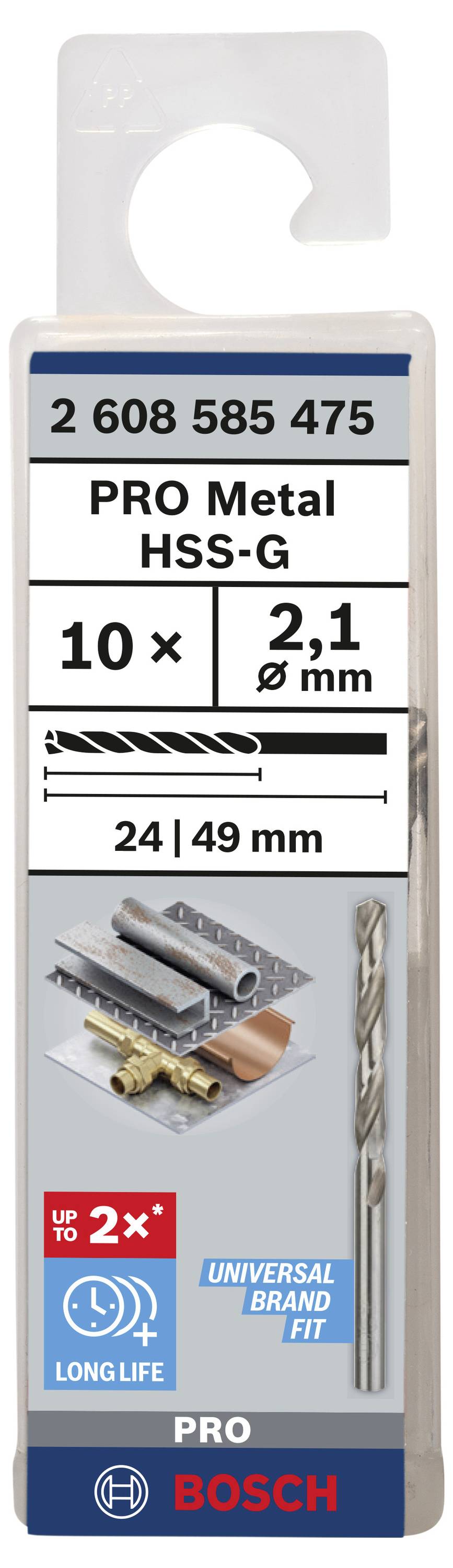 Bosch Accessories 2608585475 HSS Metall-Spiralbohrer 2.1mm Gesamtlänge 49mm geschliffen DIN 338 Zylinderschaft 10St.