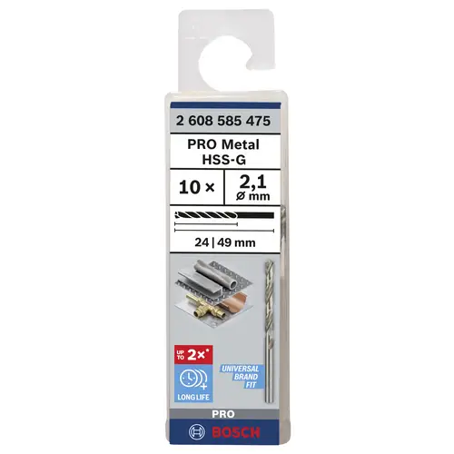 Bosch Accessories 2608585475 HSS Metall-Spiralbohrer 2.1mm Gesamtlänge 49mm geschliffen DIN 338 Zylinderschaft 10St. Bosch Accessories 2608585475 HSS Metall-Spiralbohrer 2.1mm Gesamtlänge 49mm geschliffen DIN 338 Zylinderschaft 10St.