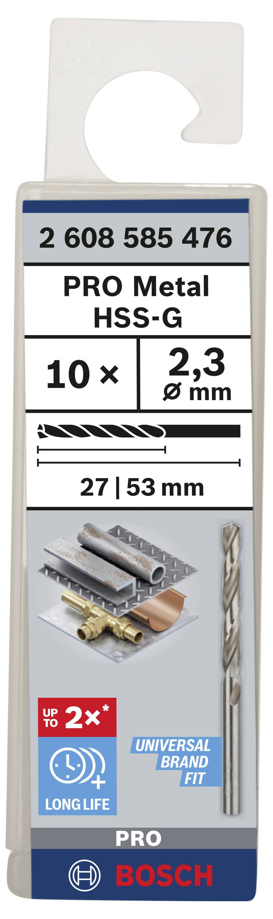Bosch Accessories 2608585476 HSS Metall-Spiralbohrer 2.3mm Gesamtlänge 53mm geschliffen DIN 338 Zylinderschaft 10St.