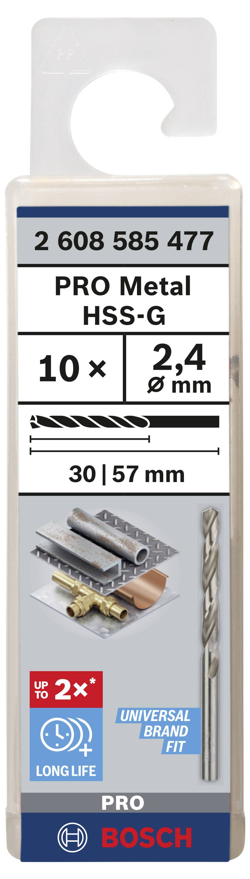 Bosch Accessories 2608585477 HSS Metall-Spiralbohrer 2.4mm Gesamtlänge 57mm geschliffen DIN 338 Zylinderschaft 10St.