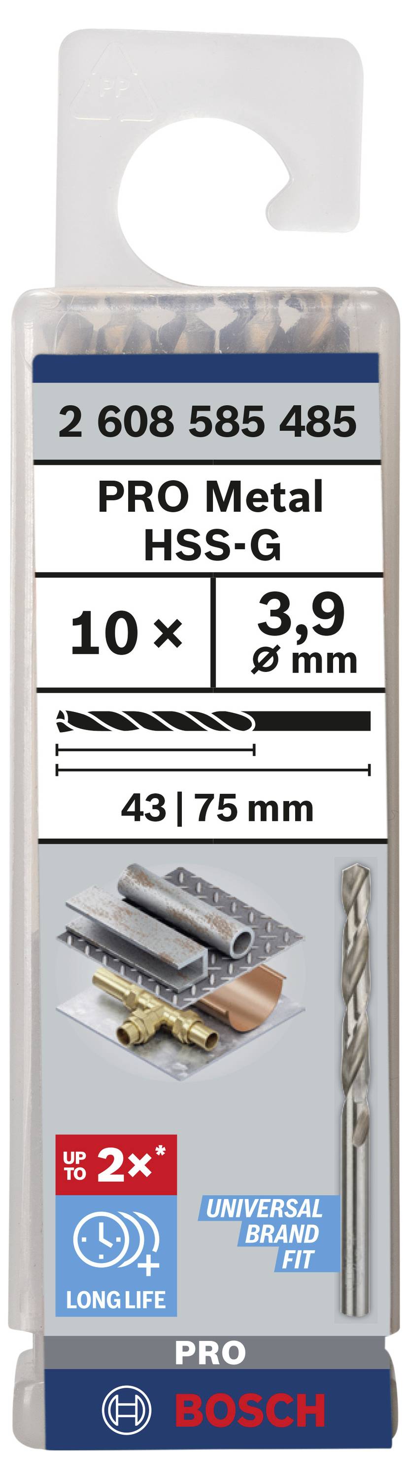 Bosch Accessories 2608585485 HSS Metall-Spiralbohrer 3.9mm Gesamtlänge 75mm geschliffen DIN 338 Zylinderschaft 10St.