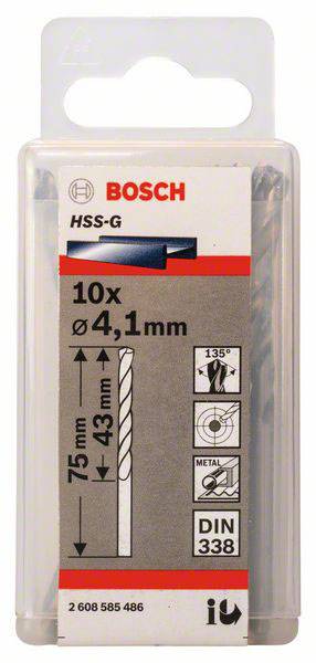 Bosch Accessories 2608585486 HSS Metall-Spiralbohrer 4.1mm Gesamtlänge 75mm geschliffen DIN 338 Zylinderschaft 10St.