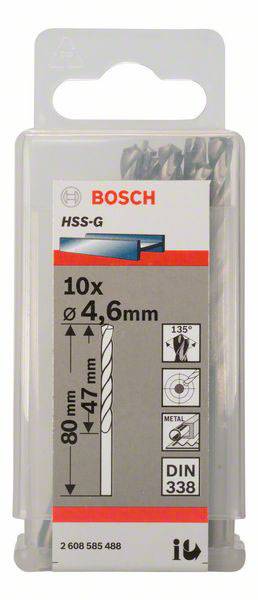 Bosch Accessories 2608585488 HSS Metall-Spiralbohrer 4.6mm Gesamtlänge 80mm geschliffen DIN 338 Zylinderschaft 10St.