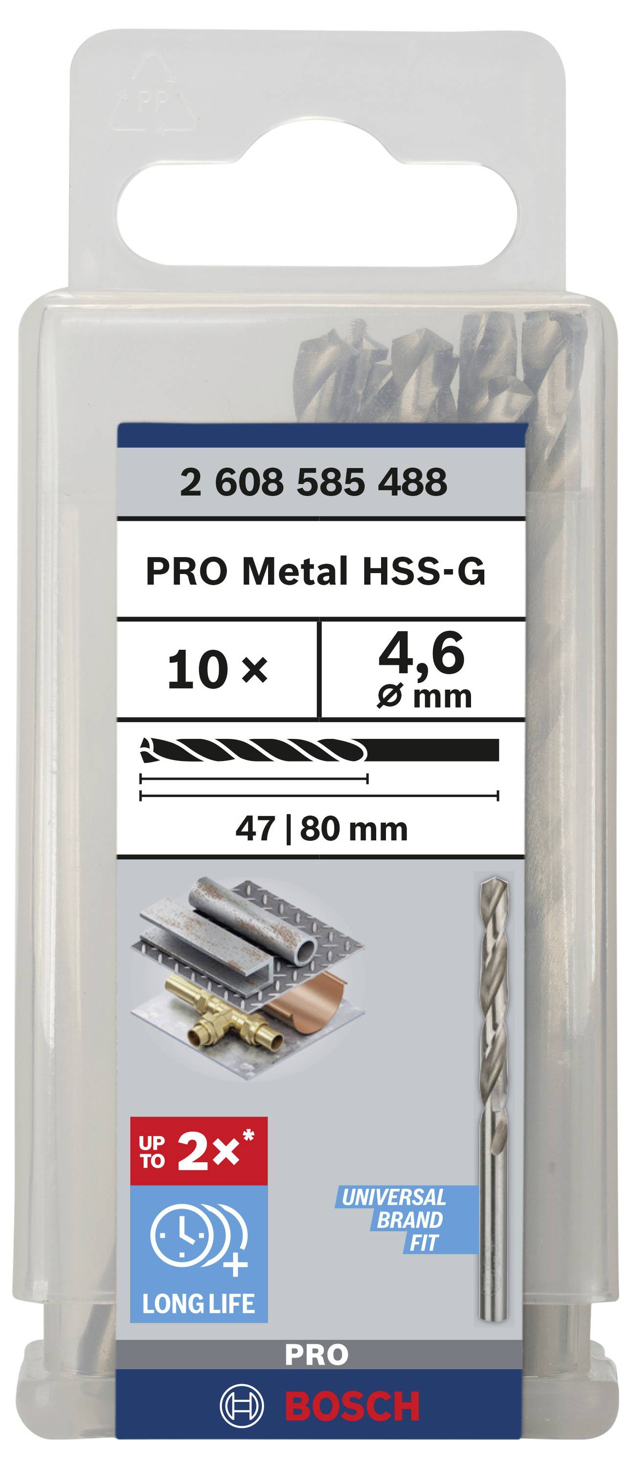 Bosch Accessories 2608585488 HSS Metall-Spiralbohrer 4.6mm Gesamtlänge 80mm geschliffen DIN 338 Zylinderschaft 10St.
